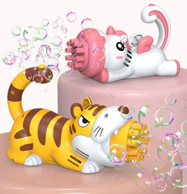 Tiger Blowing Bubble Machine Children's Handheld Gatling Machine Gun Electric Girl Heart Pop Toy