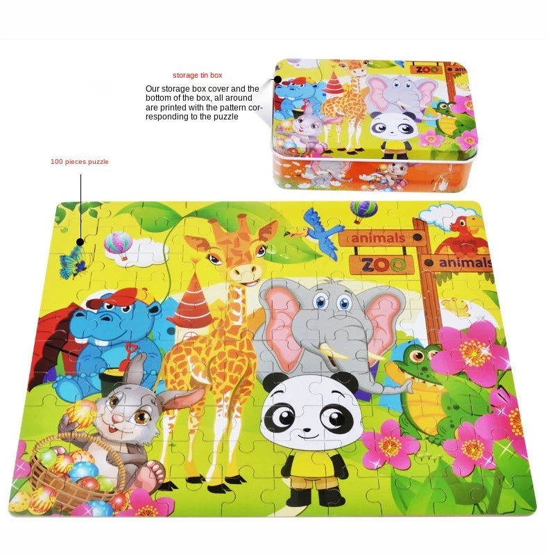 100 Pieces Puzzles for Kids Cartoon Animal Dinosaur Jigsaw Puzzle Montessori Games Children Educational Toys for Boys Girls