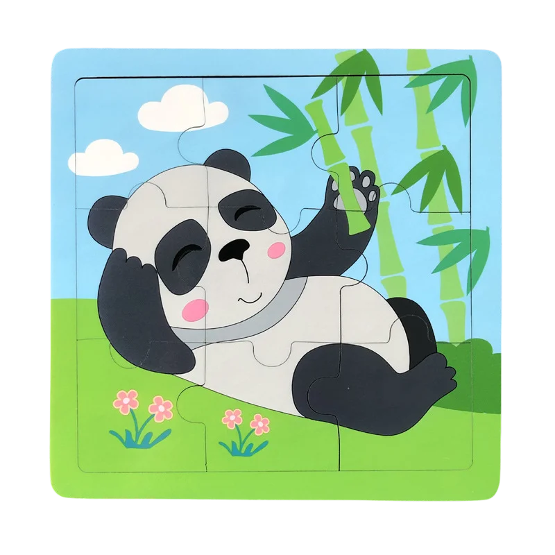 New 9 Piece Wooden Puzzle Toy Educational Cognitive Learning for Toddlers Cartoon Animals Vehicles Toddler Board Kids Gift