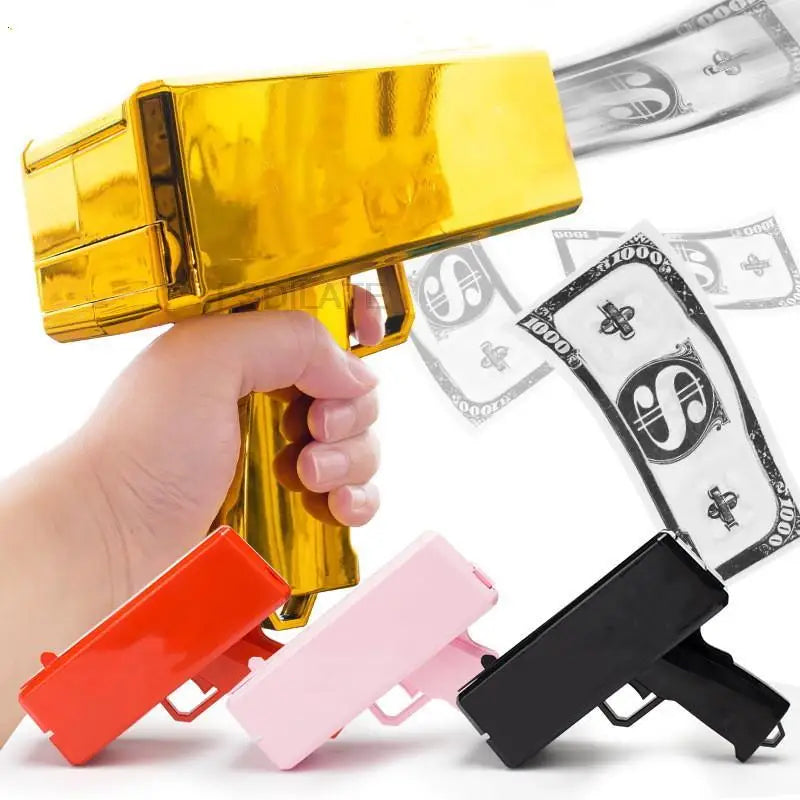 Banknote gun Party Games Pistol Party toys Games Cash Cannon Funny toys gun for banknotes Wedding Golden 100pcs fake money bills