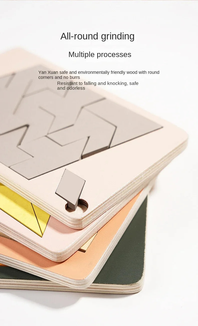 Wooden Tangram Board Puzzle Game Montessori Shape Puzzle Sorting Games Toy Colorful Tangram Educational Pattern Toy For Children