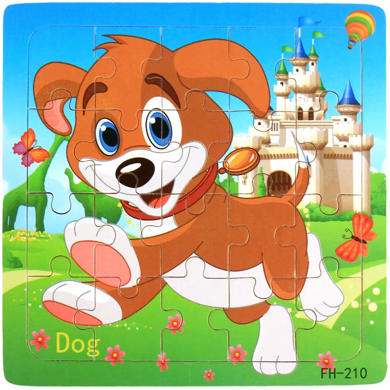 20piece Wooden Puzzle Cartoon Animals Car Letter Number Pattern Jigsaw Puzzles Game Kids Educational Learning Toys for Children
