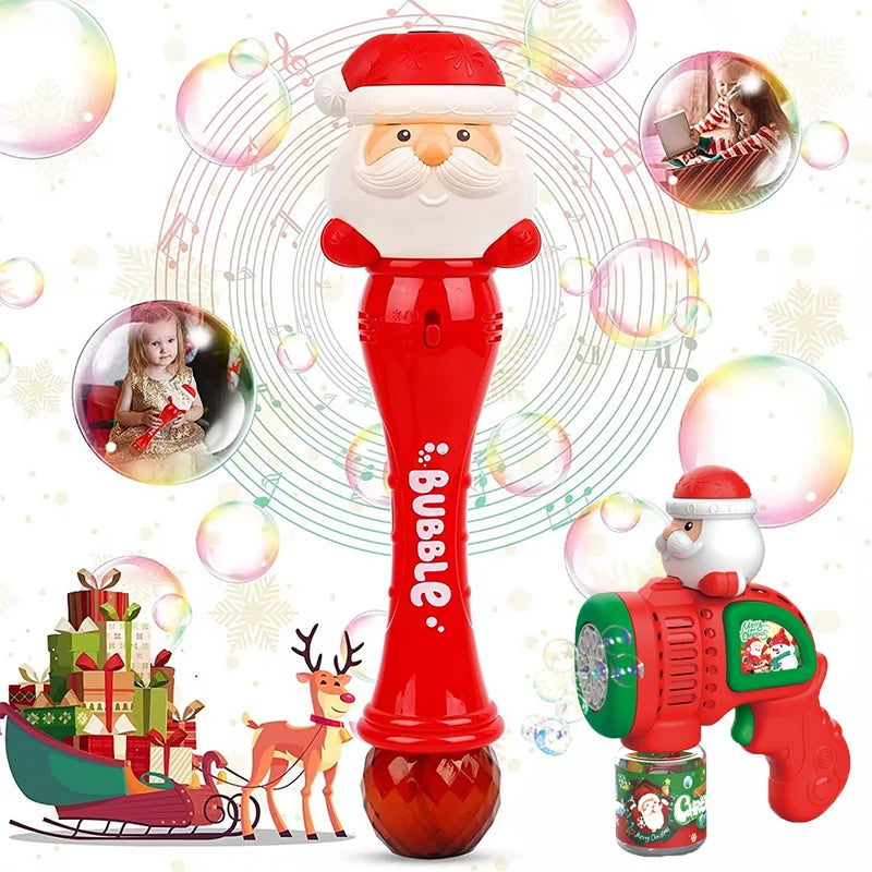 Christmas Fully Automatic Bubble Gun Toy Santa Claus Snowman Bubbles Stick Soap Bubbles Party Toy Kids Children's Birthdays Gift