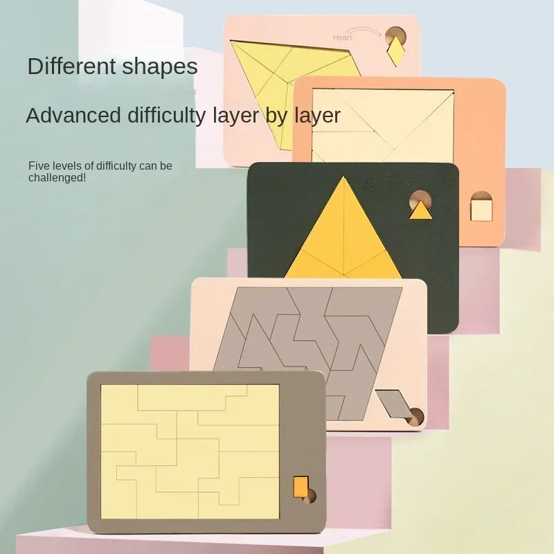 Wooden Tangram Board Puzzle Game Montessori Shape Puzzle Sorting Games Toy Colorful Tangram Educational Pattern Toy For Children