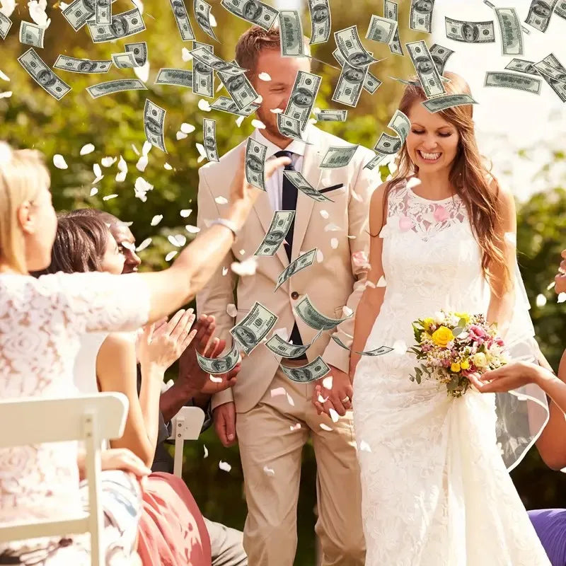 Toy Money Gun with 100 Prop Bills - Spray Machine for Party Entertainment - Requires Batteries (Not Included)