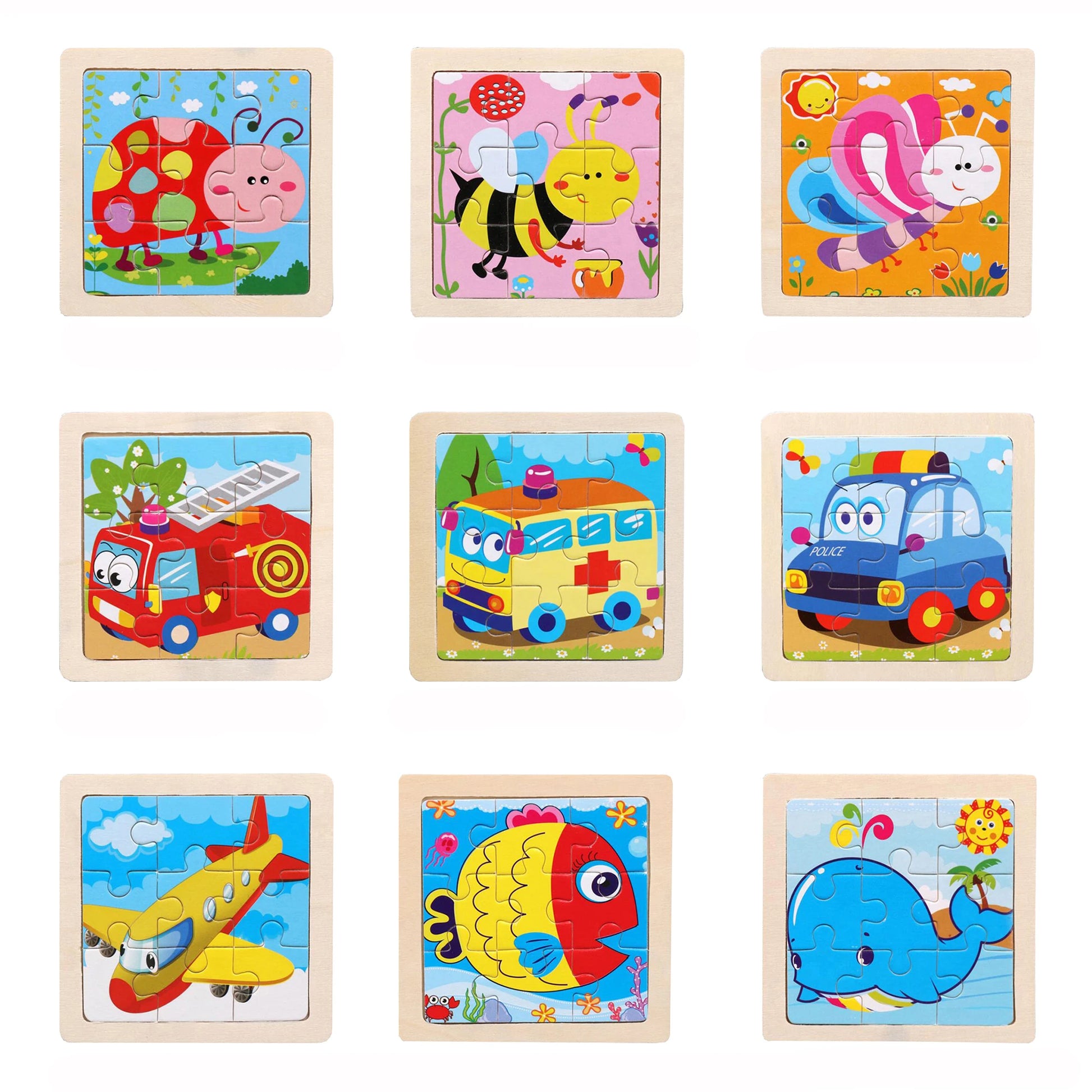 11cm/4.33in Wooden Jigsaw Puzzle Cartoon Animal Traffic Car Wood Puzzles for Kids Montessori Games Children Educational Toys