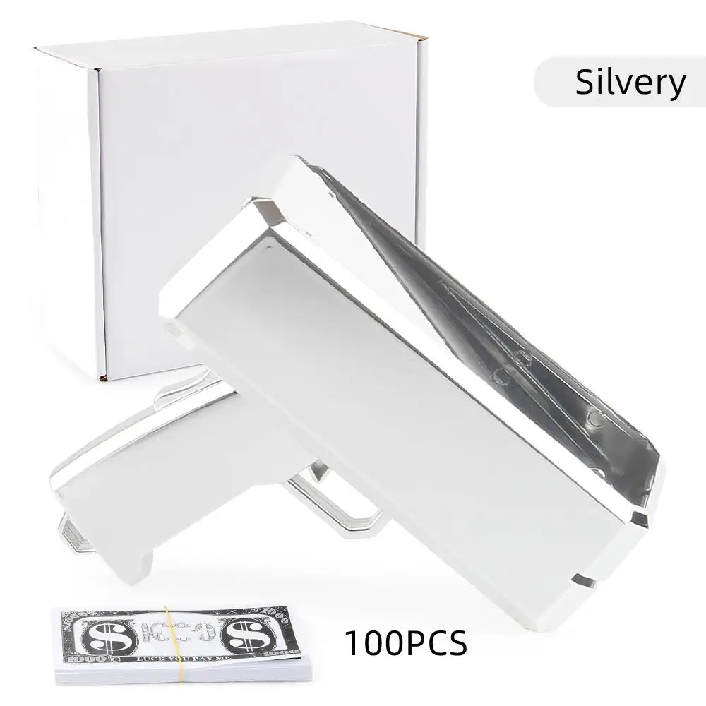 Banknote gun Party Games Pistol Party toys Games Cash Cannon Funny toys gun for banknotes Wedding Golden 100pcs fake money bills