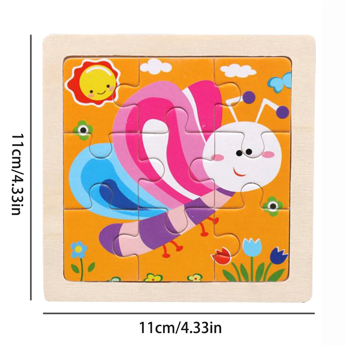 11cm/4.33in Wooden Jigsaw Puzzle Cartoon Animal Traffic Car Wood Puzzles for Kids Montessori Games Children Educational Toys