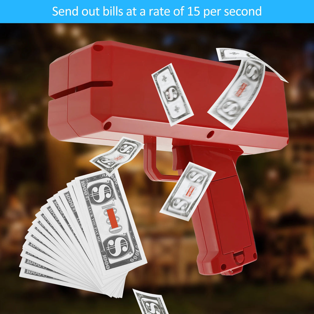 Handheld Cash Shooter with 200 Prop Cash for Wedding Birthday Game Movies Bachelor Props Party Celebration Spray Money Gun Toy