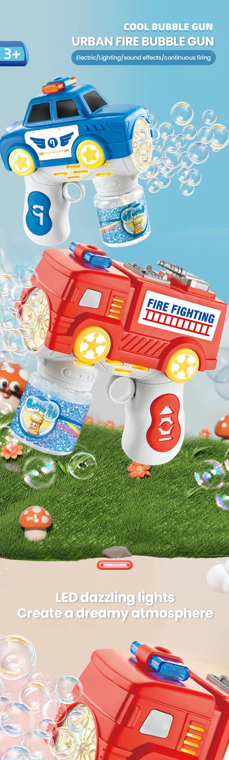 Bubbles Car Firetruck Electric Bubble Machine Police Truck Police Car Soap Bubbles Guns Kids Outdoor Games Party Toys Boys Girls