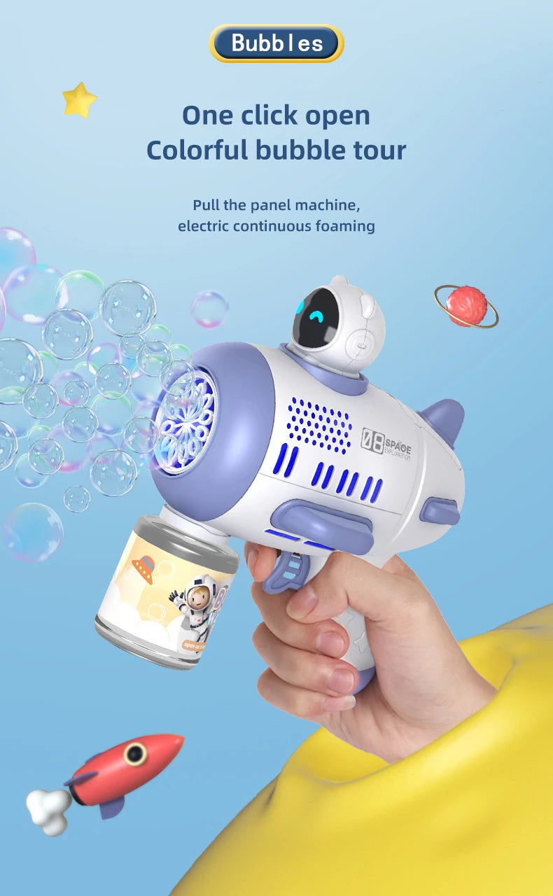 Spaceman Bubble Gun 12 Holes Shape Soap Bubble Blower Maker with Light Bubble Machne Toys for Boys Girls Birthday Gift
