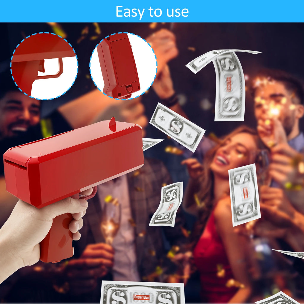 Handheld Cash Shooter Party Supplies Celebration Spray Money Gun Money Spray Tool with 200 Prop Cash For Wedding Birthday Game