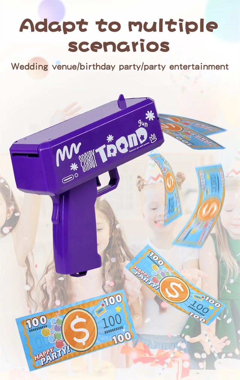 Cute Mini Prop Money Gun Paper Playing Spary Cash Shooter Gun Wedding Birthday Bachelor Party Celebration Supplies Kids Toys