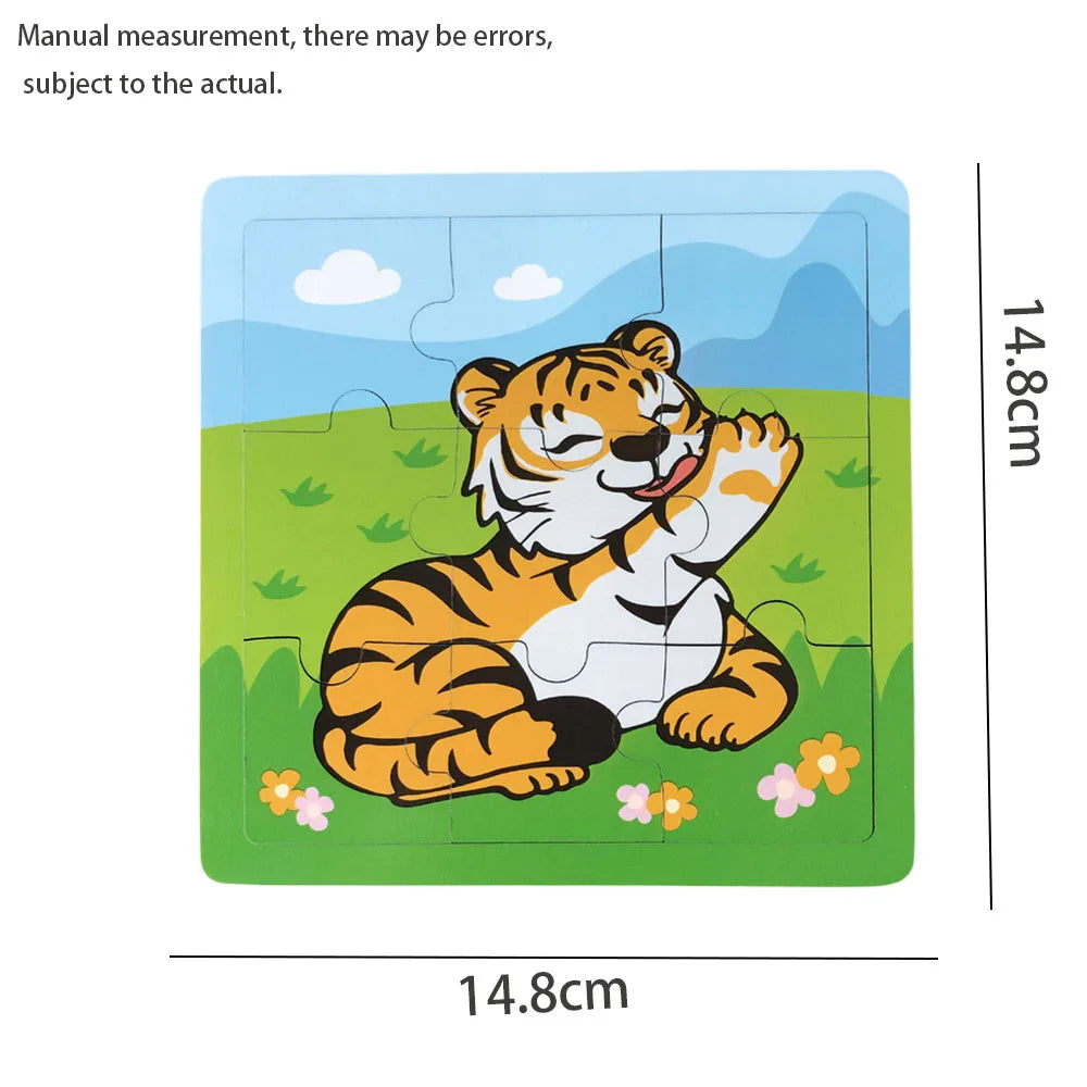 New 9 Piece Wooden Puzzle Toy Educational Cognitive Learning for Toddlers Cartoon Animals Vehicles Toddler Board Kids Gift