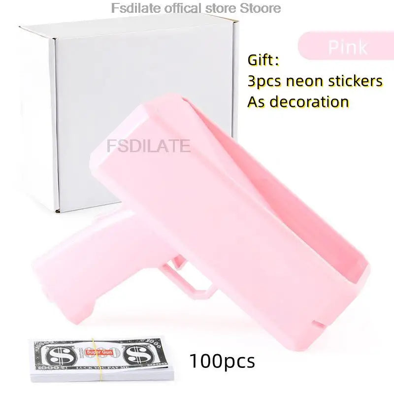 Banknote gun Party Games Pistol Party toys Games Cash Cannon Funny toys gun for banknotes Wedding Golden 100pcs fake money bills