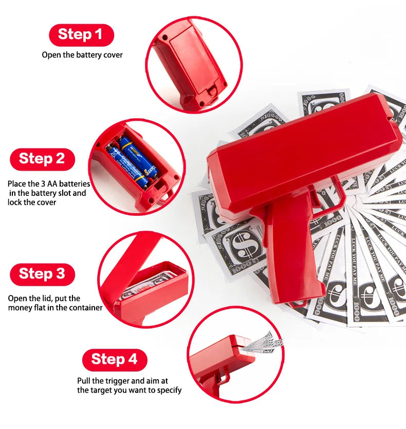 1 SET Banknote gun Party Game prop toys Relieve stress celebrate Movies Bachelor Prop Party Supplies Celebration Spray Money Gun