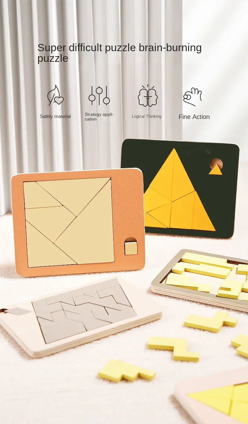 Wooden Tangram Board Puzzle Game Montessori Shape Puzzle Sorting Games Toy Colorful Tangram Educational Pattern Toy For Children