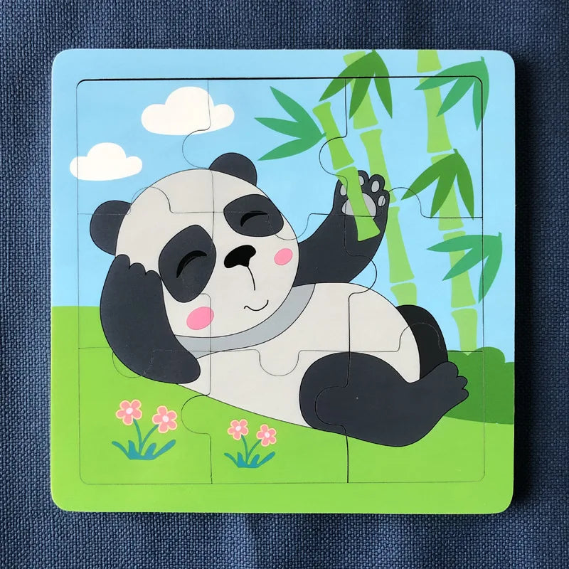 New 9 Piece Wooden Puzzle Toy Educational Cognitive Learning for Toddlers Cartoon Animals Vehicles Toddler Board Kids Gift