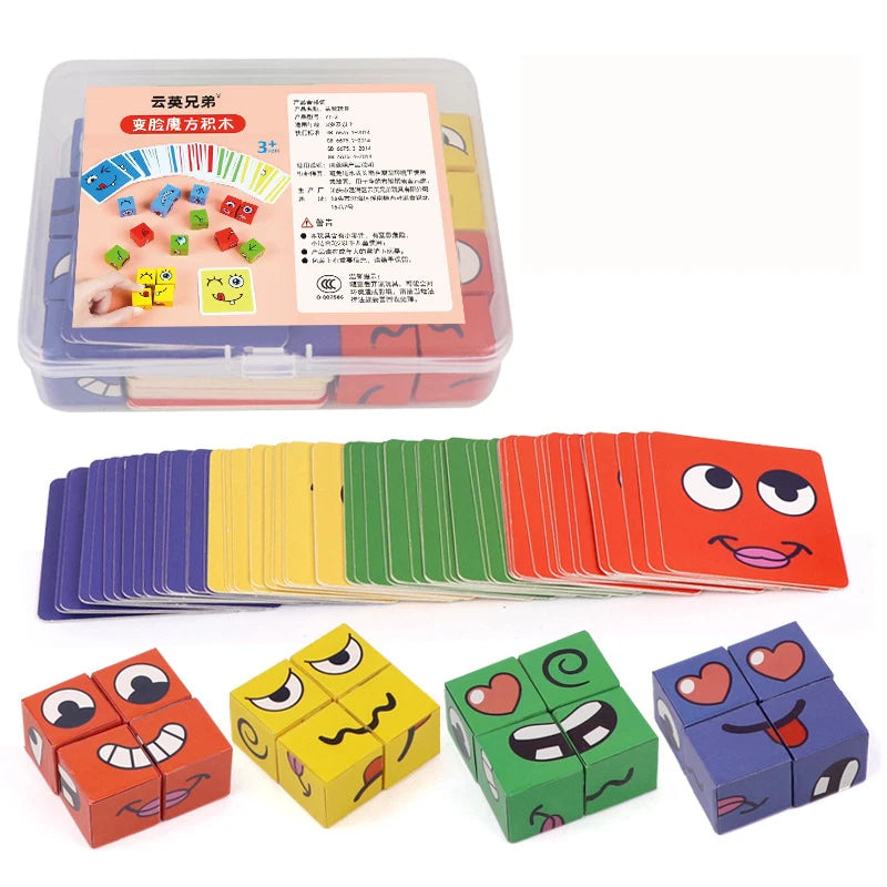 New Children's Facial Expression Changing Puzzle Building Blocks Children's Early Education Montessori Cube Tabletop Game Gifts