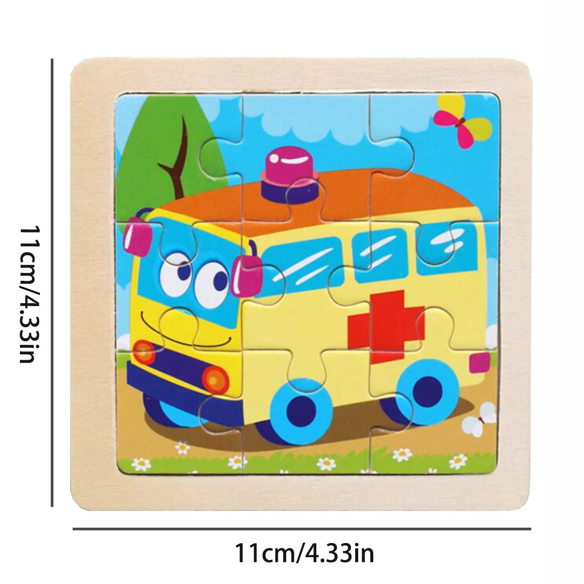 11cm/4.33in Wooden Jigsaw Puzzle Cartoon Animal Traffic Car Wood Puzzles for Kids Montessori Games Children Educational Toys