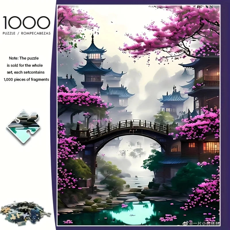 1000 Pieces Jigsaw Puzzle for Adults Peach Blossom Spring Environmentally Friendly Paper Christmas Gift Toy 19.7 x 27.6 inches