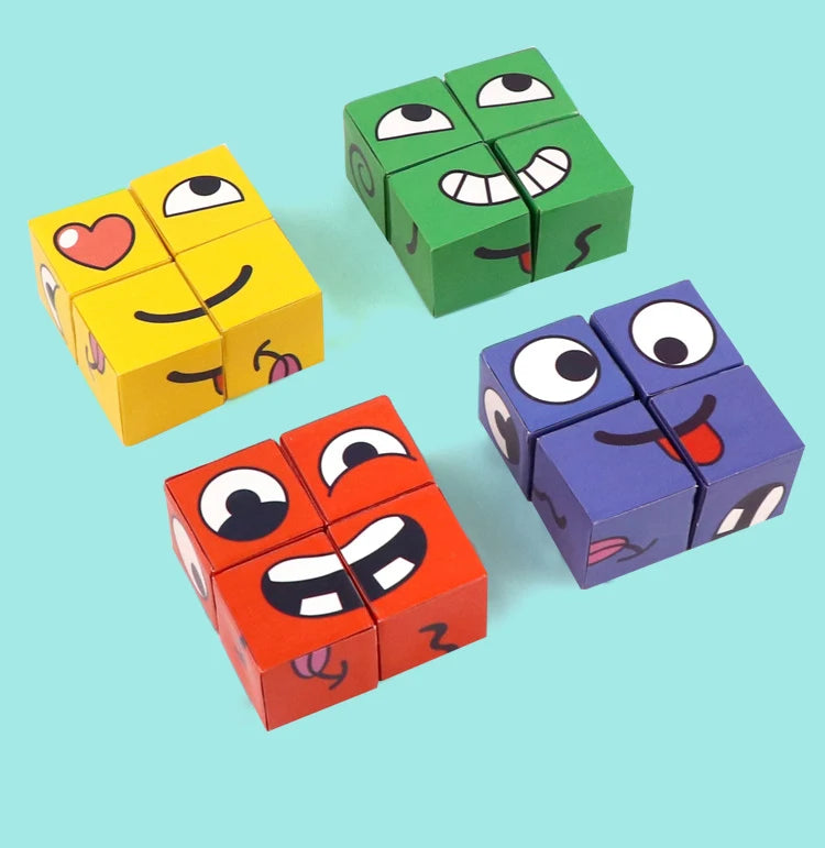 New Children's Facial Expression Changing Puzzle Building Blocks Children's Early Education Montessori Cube Tabletop Game Gifts