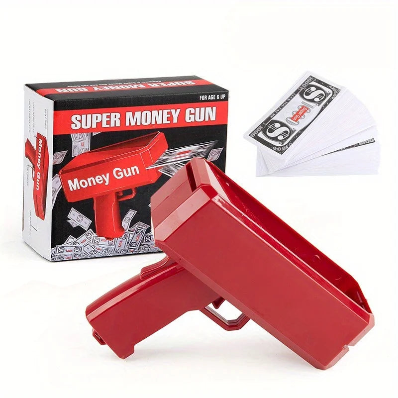 Toy Money Gun with 100 Prop Bills - Spray Machine for Party Entertainment - Requires Batteries (Not Included)