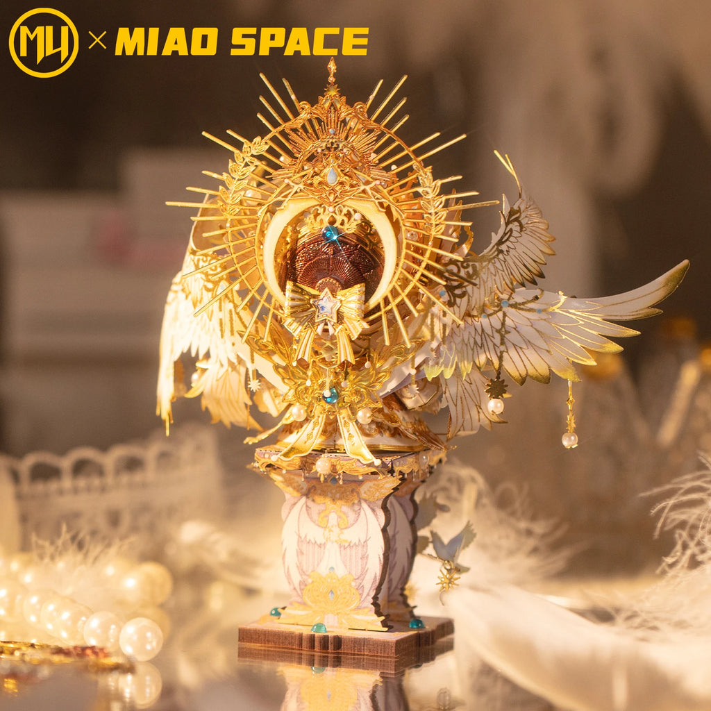 MU X MIAO SPACE Angel Cat 3D Metal Puzzle DIY Handcraft Educational Puzzle Toy Desktop Office Decoration Stress Relief Gift for