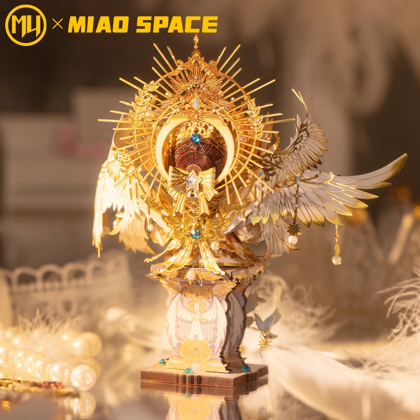 MU X MIAO SPACE Angel Cat 3D Metal Puzzle DIY Handcraft Educational Puzzle Toy Desktop Office Decoration Stress Relief Gift for
