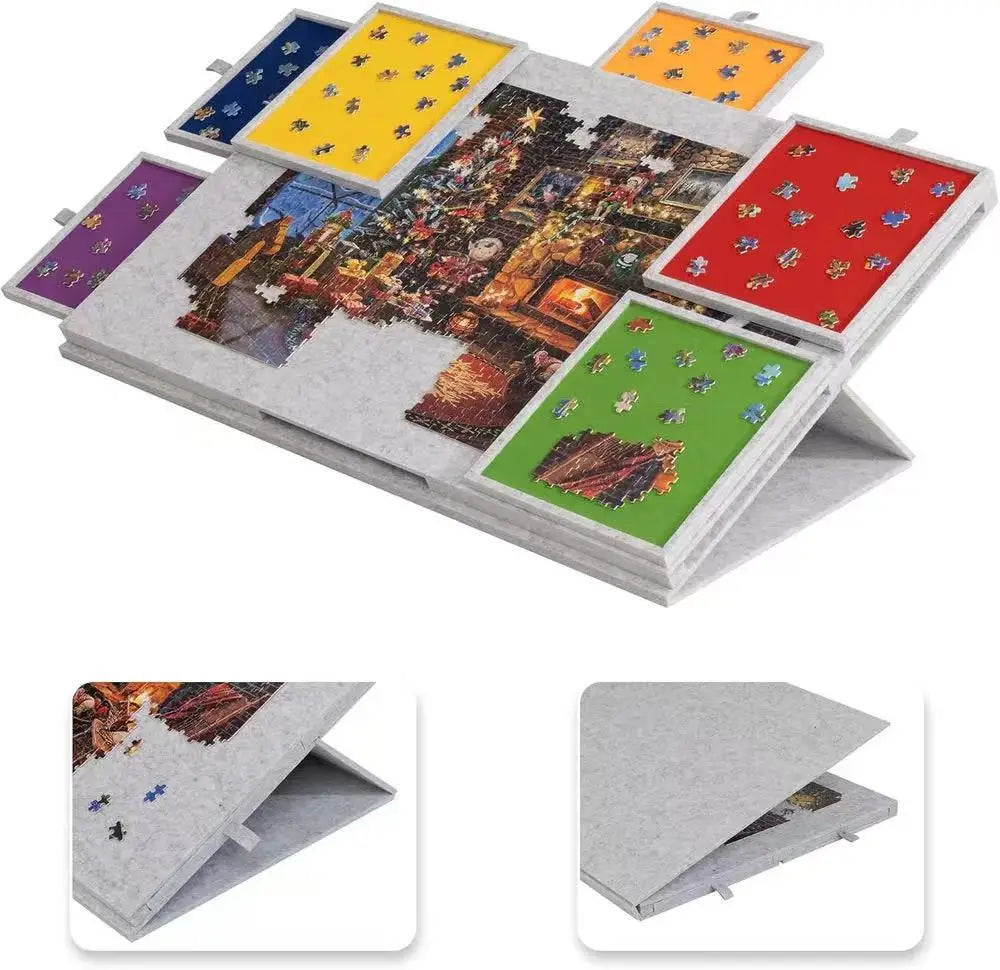 Foldable Puzzle Mat With Sorting Trays Felt Jigsaw Puzzle Storage Mat Portable Organizer for Unfinished Puzzles Pieces Home Use