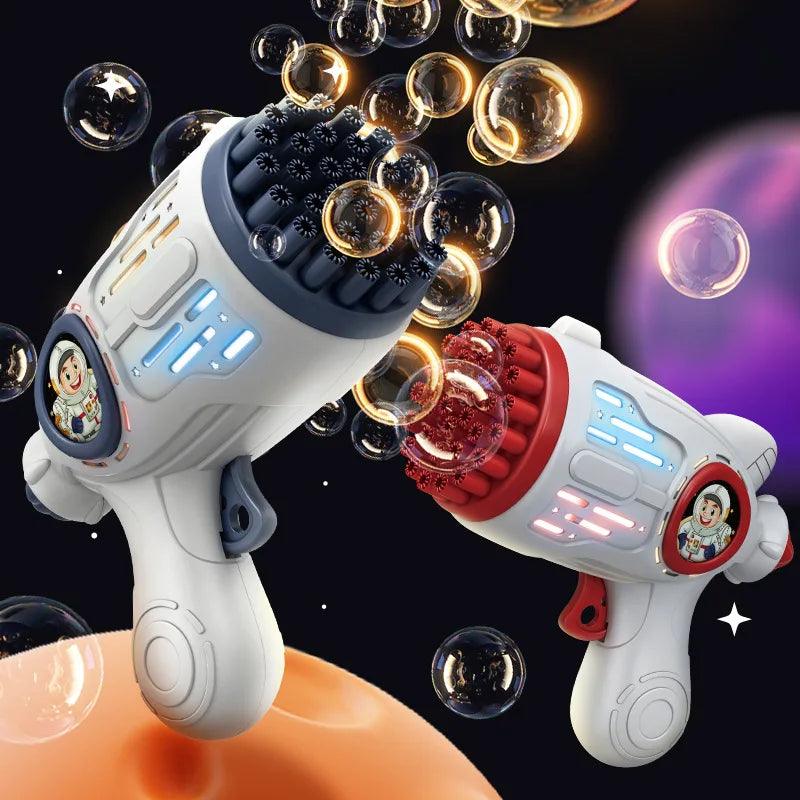32 Holes Children Bubble Gun Toys LED Light Astronaut Shape Electric Automatic Soap Bubbles Machine for Kids Outdoor Toys Gifts