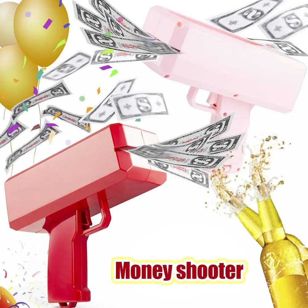 Money Shooter Gun That Look Real Fake Money Gun Shooter with Prop Money Handheld Spary Cash Gun for Game Birthday Decor