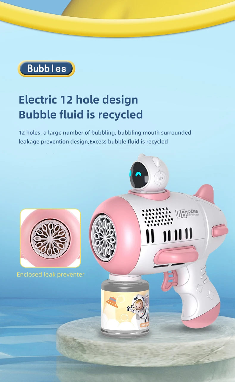 Spaceman Bubble Gun 12 Holes Shape Soap Bubble Blower Maker with Light Bubble Machne Toys for Boys Girls Birthday Gift
