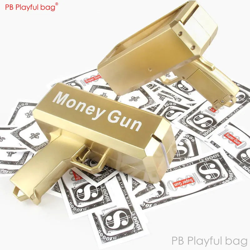 Electric Money Gun Ver.1 with 100pcs Props Money Cash Banknote Spray gun Adult Party Wedding Supplies Children toys AC98