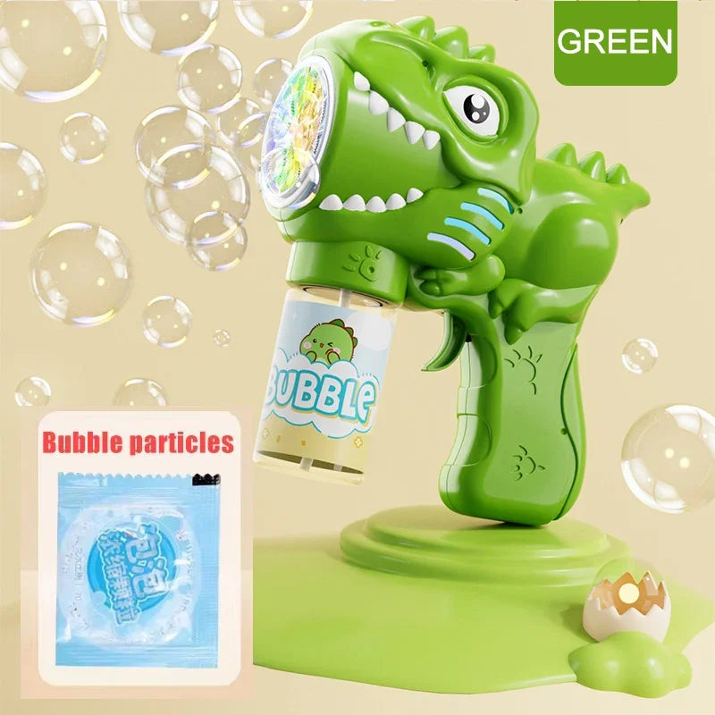 6-hole Dinosaur Bubble Machine Electric Bubble Gun with Light Fully Automatic Bubble Gun Automatic Soap Blower Outdoor Game Toy