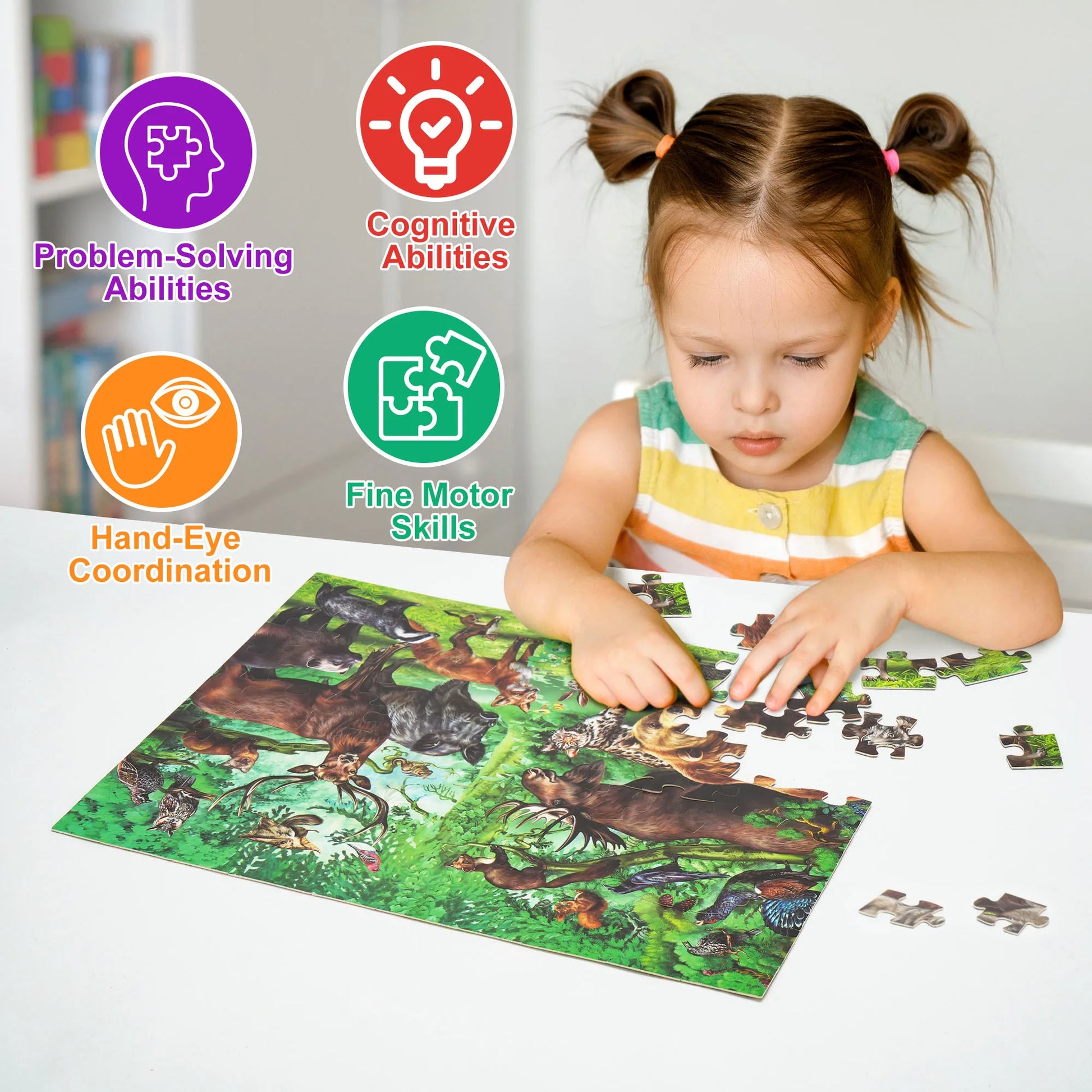 Puzzles for Kids Ages, Double Sided 100 Piece Puzzles, 2 in 1 Puzzle, Wild Animals, Learning Educational Jigsaw Puzzles Toys