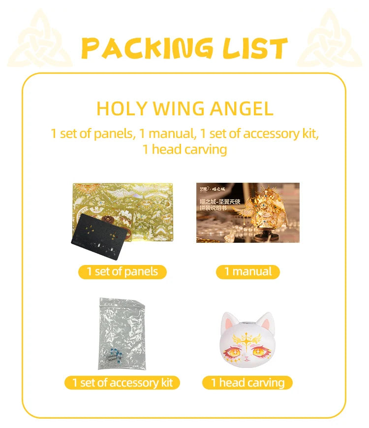 MU X MIAO SPACE Angel Cat 3D Metal Puzzle DIY Handcraft Educational Puzzle Toy Desktop Office Decoration Stress Relief Gift for