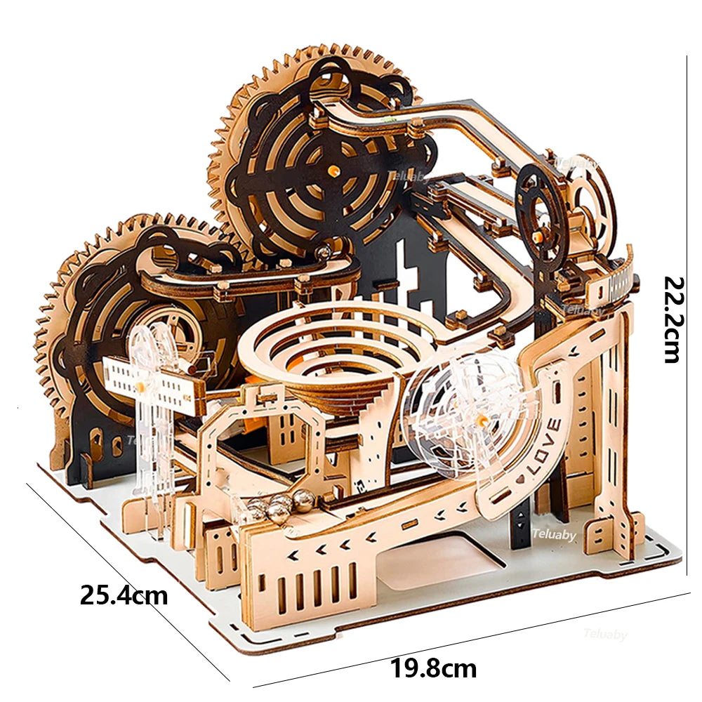3D Wooden Puzzle Marble Run Set DIY Assembly Building Model Kit STEAM Engine Educational Toys for Adult Kids Birthday Gifts