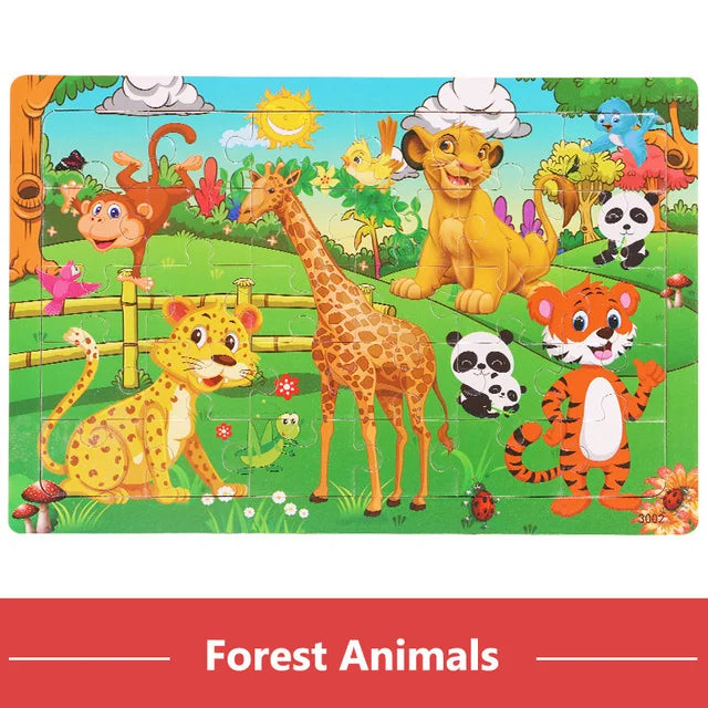 Economy 30piece Montessori 3D Puzzle Cartoon Animal Wooden Jigsaw Puzzle Board Game Educational Toys For Children Gifts