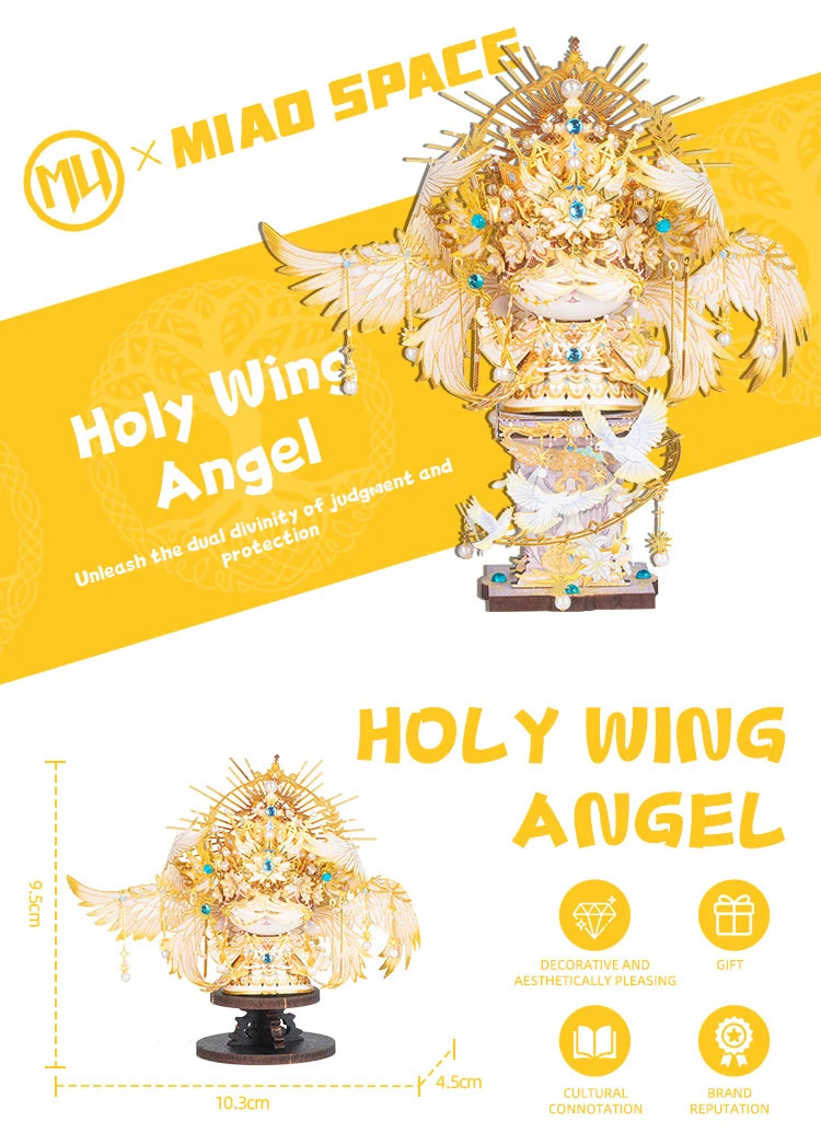 MU X MIAO SPACE Angel Cat 3D Metal Puzzle DIY Handcraft Educational Puzzle Toy Desktop Office Decoration Stress Relief Gift for