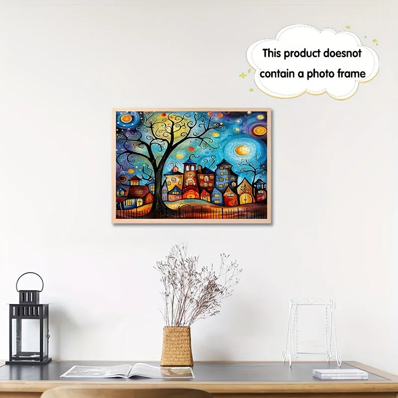 Mini 1000 Pieces Jigsaw Puzzle for Adults Cartoon Town Environmentally Friendly Paper Christmas Gift 14.96x10.24 inches/38x26 cm