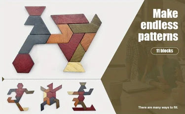 Hexagon Tangram Puzzle, Wooden Puzzle Toys for Children and Adults, Challenging Puzzles Wooden Brain Teasers Puzzle for Adults