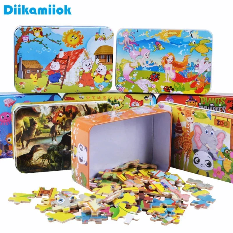 100 Pieces Puzzles for Kids Cartoon Animal Dinosaur Jigsaw Puzzle Montessori Games Children Educational Toys for Boys Girls