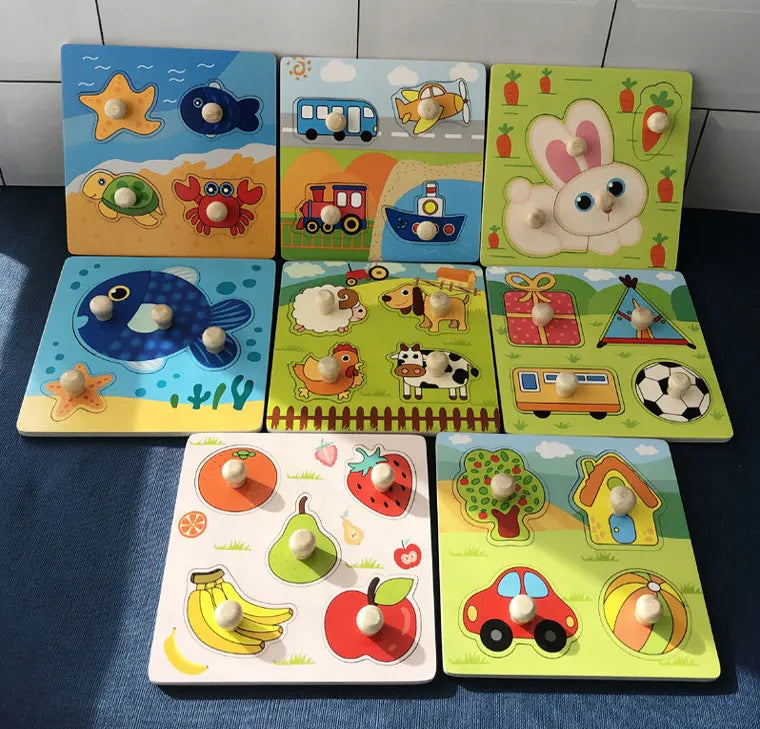Baby Toys Montessori Wooden Puzzles Children Toys Hand Grab Board Animals Cognition Educational Learning Toys For Kids 1-3 Years