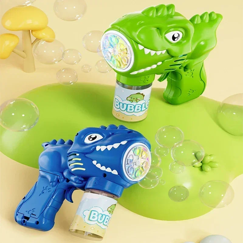 6-hole Dinosaur Bubble Machine Electric Bubble Gun with Light Fully Automatic Bubble Gun Automatic Soap Blower Outdoor Game Toy