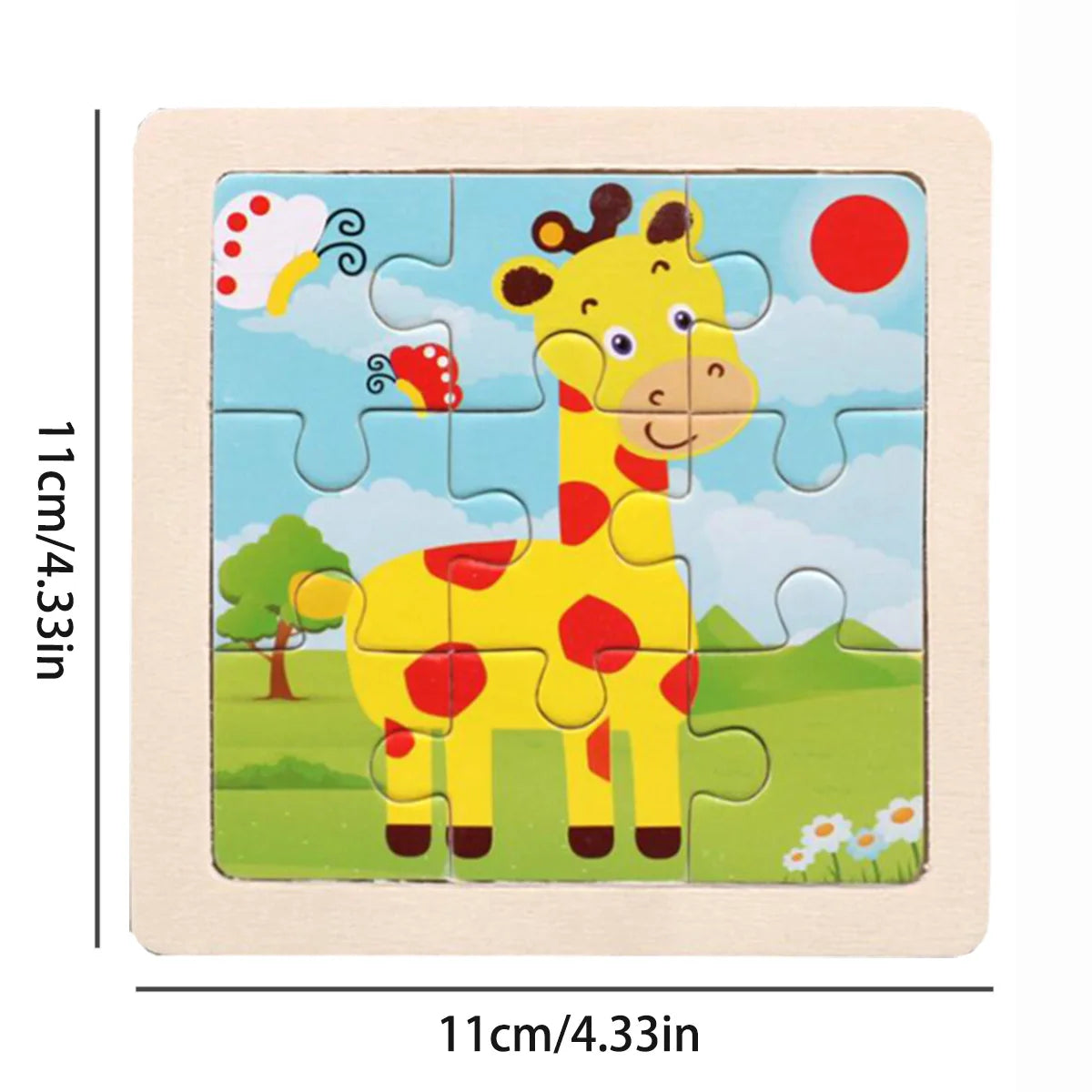 11cm/4.33in Wooden Jigsaw Puzzle Cartoon Animal Traffic Car Wood Puzzles for Kids Montessori Games Children Educational Toys