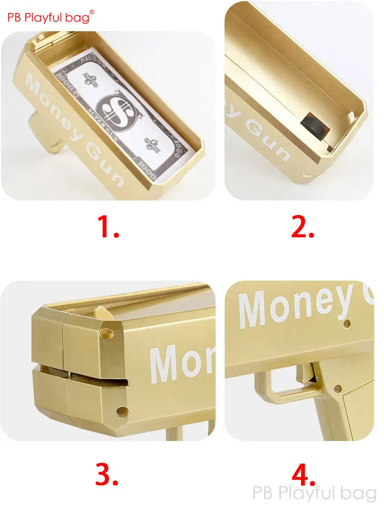 Electric Money Gun Ver.1 with 100pcs Props Money Cash Banknote Spray gun Adult Party Wedding Supplies Children toys AC98