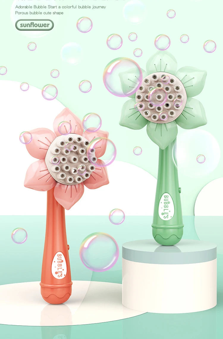 Bubble Machine Sunflower 23 Hole Electric Automatic Bubbles Gun Soap Blowering Outdoor Party Toys for Girls Children Xmas Gifts