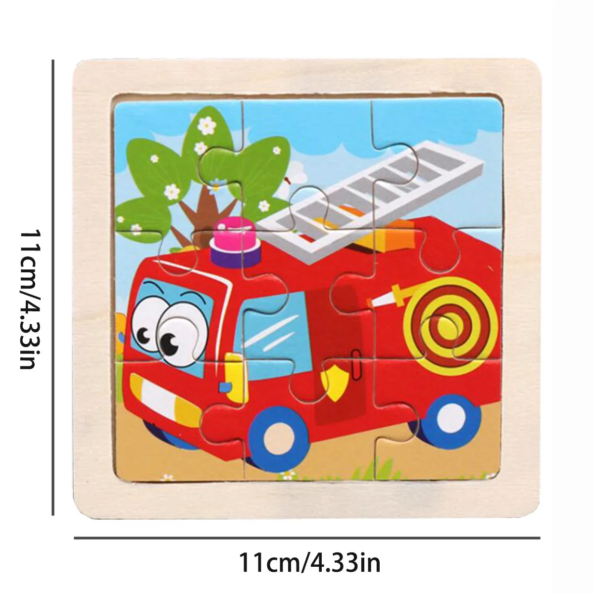 11cm/4.33in Wooden Jigsaw Puzzle Cartoon Animal Traffic Car Wood Puzzles for Kids Montessori Games Children Educational Toys