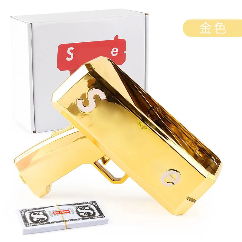 1PC Shoot Money Gun with 100PCS Toy Banknotes, Party Banknote Pistol Paper Money Shooter Interactive Game Showers of Cash